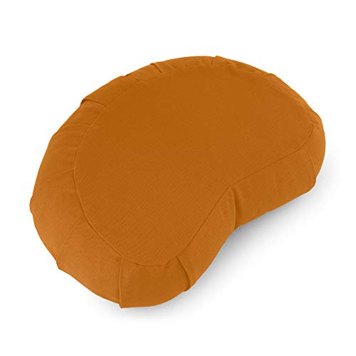 Basaho CRESCENT Zafu Meditation Cushion | Organic Cotton | Buckwheat Hulls | Removable Washable Cover (Mango)