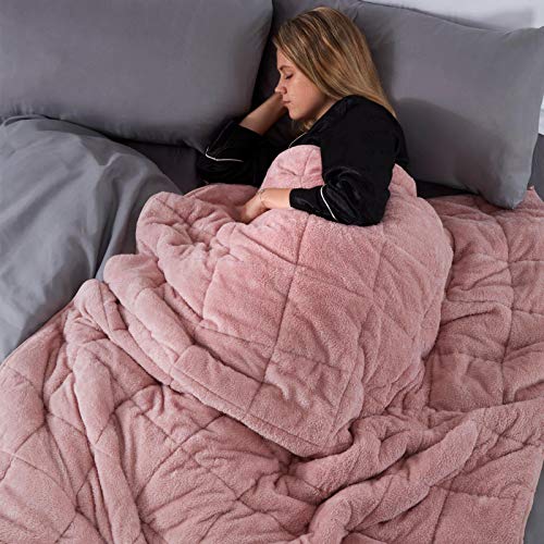 Brentfords Teddy Fleece Heavy Weighted Blanket for Adults Quilted Pockets Throw, 150 x 200cm - 8kg