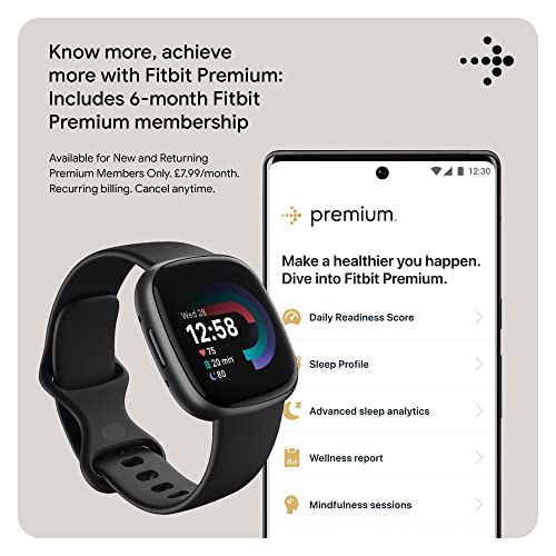 Fitbit Versa 4 Fitness Smartwatch with built-in GPS and up to 6 days battery life - compatible with iOS 15 or higher & Android OS 9.0 or higher, Black /Graphite Aluminium