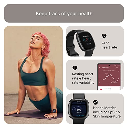 Fitbit Versa 4 Fitness Smartwatch with built-in GPS and up to 6 days battery life - compatible with iOS 15 or higher & Android OS 9.0 or higher, Black /Graphite Aluminium