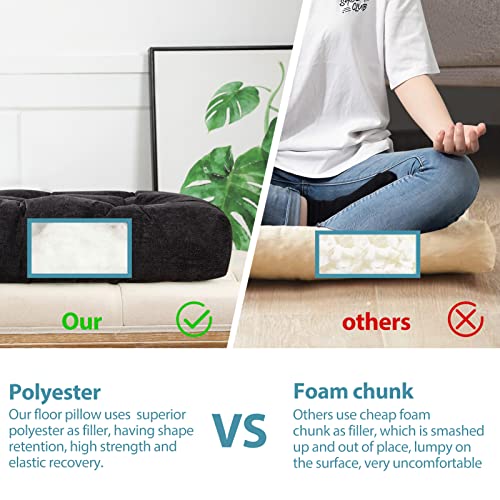 HIGOGOGO Floor Pillow, Square Meditation Pillow for Seating on Floor Solid Thick Tufted Seat Cushion Meditation Cushion for Yoga Living Room Sofa Balcony Outdoor, Black, 22x22 Inch