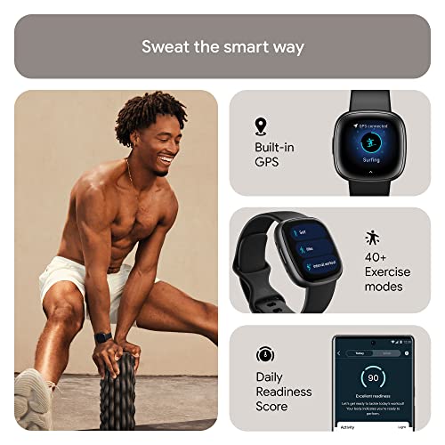 Fitbit Versa 4 Fitness Smartwatch with built-in GPS and up to 6 days battery life - compatible with iOS 15 or higher & Android OS 9.0 or higher, Black /Graphite Aluminium