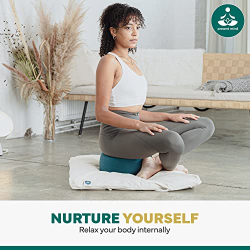 Present Mind Round Zafu Yoga Cushion (Height 16 cm) - Different Colour - High Yoga Cushions/Meditation Cushion - Made in the EU - Washable Cover - 100% Natural Floor Seat Cushion - Meditation Gifts